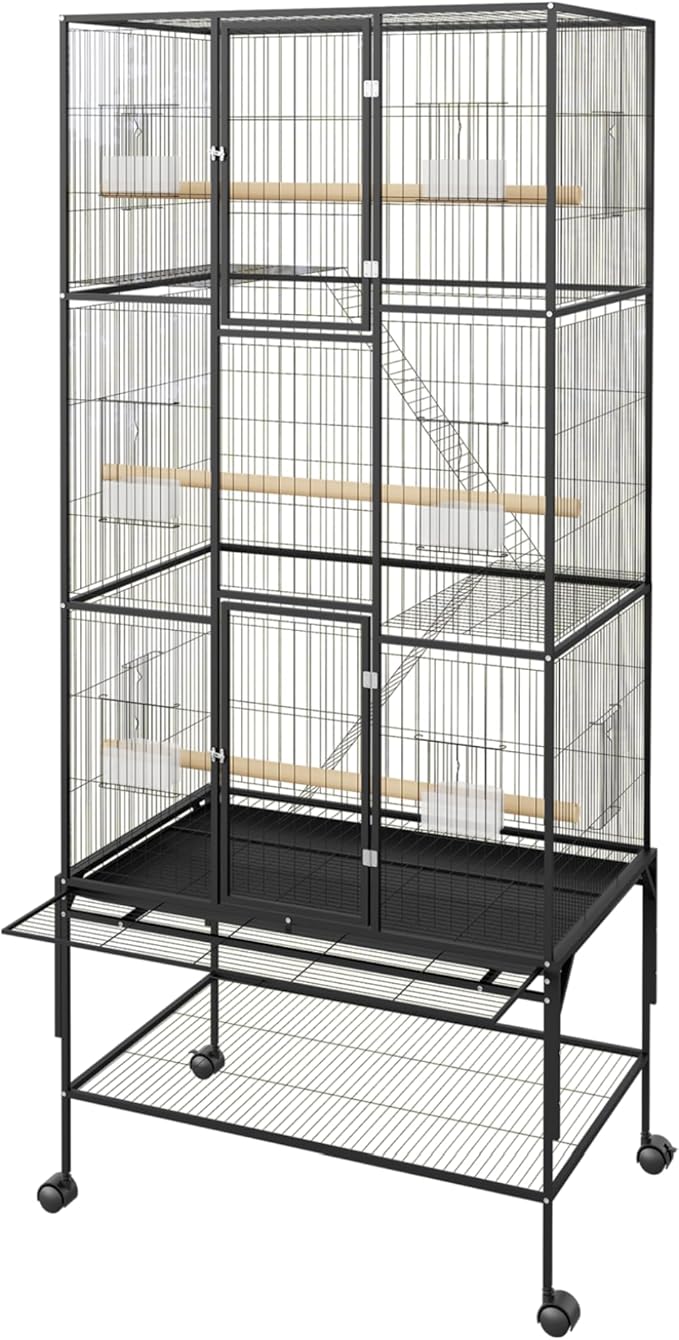 GarveeHome 69 Inch Large Bird Cage, Bird Cage with Rolling Storage Stands, Feed Bowls, Wide Tall Parrot Cage for Parakeets, Conures, Cockatiel, Cockatoo