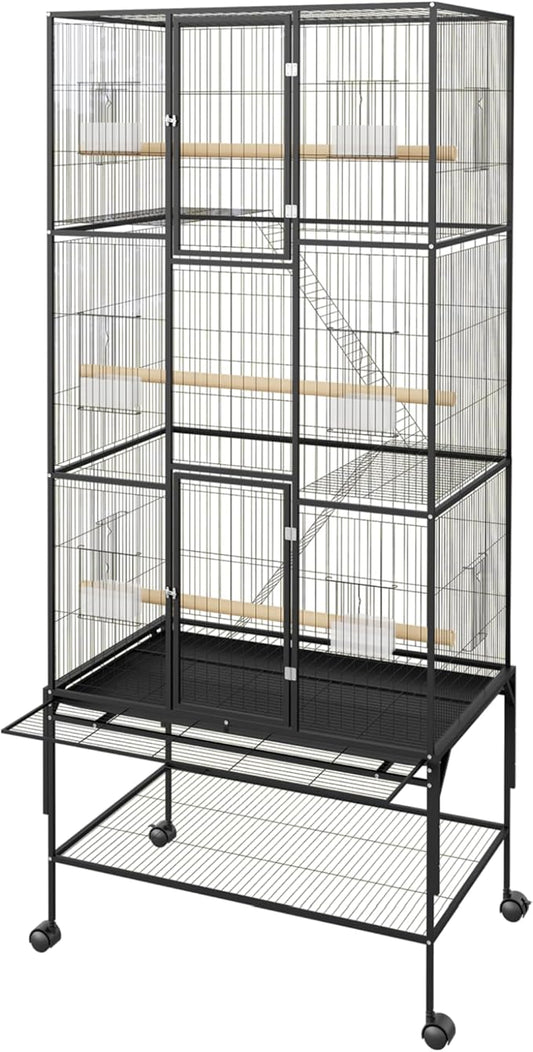 GarveeHome 69 Inch Large Bird Cage, Bird Cage with Rolling Storage Stands, Feed Bowls, Wide Tall Parrot Cage for Parakeets, Conures, Cockatiel, Cockatoo