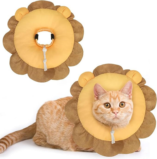 BEAUTYZOO Cat Cone Collars Soft, Cat Recovery E Collars After Surgery to Stop Licking, Adjustable Elizabeth Circle Collar Cute Pet Donut Pillow for Cats Kitten Small Dogs, Lion S