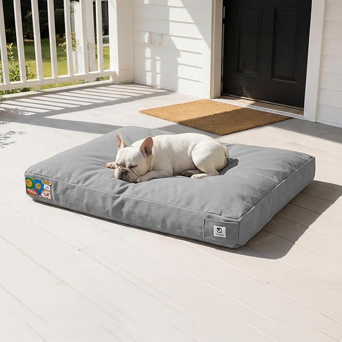 Sytopia 30 Inch Canvas Outdoor Dog Bed for Medium Dogs, Great Gift for Pets with Waterproof Machine Washable Removable Cover, Indoor Patio Pet Pad for Crate, Light Grey