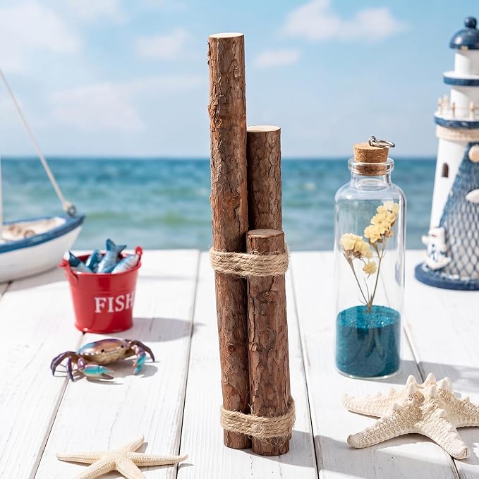 Novabright 6pcs Large Brown Driftwood Piling Decor 12 Inch Rustic Wood Table Sign Beach Driftwood Piling Farmhouse Nautical Coastal Centerpieces Tables Decor for Fish Tanks Summer Kitchen Dining