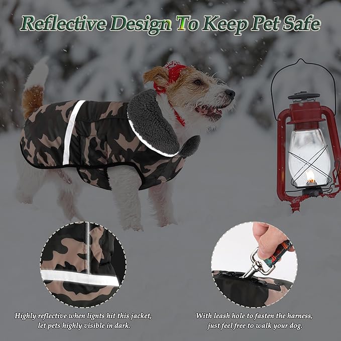 Dogcheer Warm Dog Coat, Waterproof Dog Jacket Christmas Puppy Winter Coat with Buckle, Reflective Adjustable Pet Snow Jacket Fleece Sweater for Small Medium Large Dogs - Dusty Pink Camo, 3XL