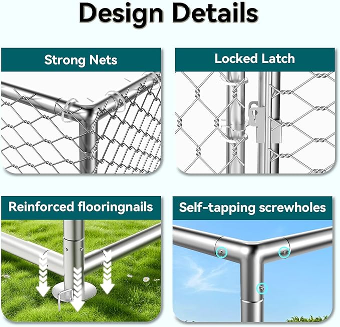15x15 FT Large Outdoor Dog Kennel – Heavy-Duty Dog Enclosure with Wire Mesh Fence, Lock & Waterproof Cover for Large Dogs