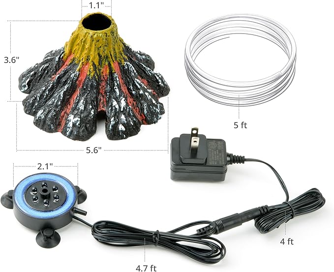 NICREW Aquarium Volcano Ornament Kit, Bubbler Decorations for Fish Tank, Aquarium Bubbling with Multi-Color LEDs | Volcano Decoration, Color-Changing LEDs, Bubble Eruption Effect, Complete Kit with Tubing & Power Adapter