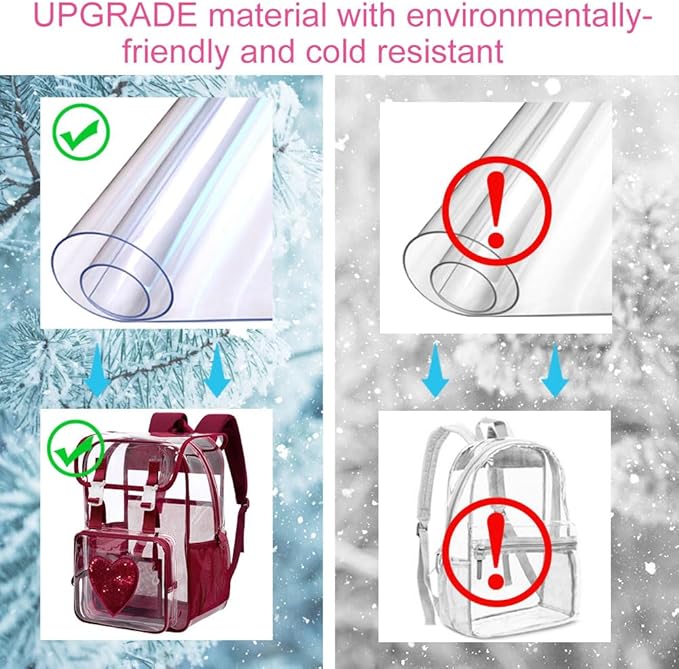 17" Sequin Clear Backpack for Girls - 3Pcs School Flip Design Stadium Approved Set, Gym/Concert Transparent Bookbag (Red)