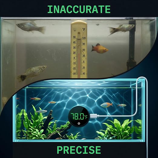 Digital Thermometer for Fish Tank, Rechargeable Stick On Aquarium Temperature Gauge, 1.8 x 1.8 x 0.4 in Mini Design, LED Display, ±1 ℉ Precision, for Bettas, Saltwater and Freshwater Tanks