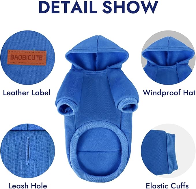 2 Pack Dog Hoodie Warm Hood Dog Sweater Cold Weather Small Dogs Sweatshirt Comfort Pet Clothes for Small Medium Dogs with Pockets (Dark Blue+Grey, M (Back: 11.4",Chest: 16.9", 5.8-8.8 lbs))