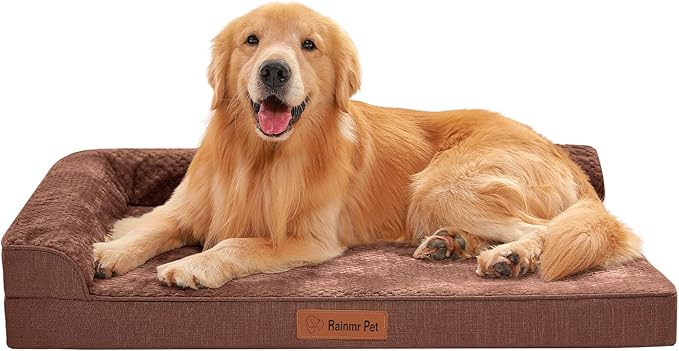 Rainmr Orthopedic Dog Beds for Large Dogs, Memory Foam Dog Beds Large Sized Dogs, Washable Removable Cover, Nonskid Bottom, Waterproof, for Indoor, Outdoor, Crate ＆ Car Use, 41x27x6 Inches, Brown Grey