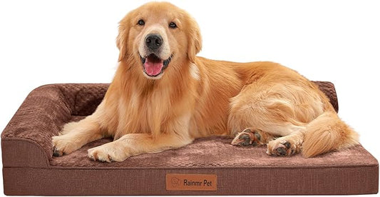 Rainmr Orthopedic Dog Beds for Large Dogs, Memory Foam Dog Beds Large Sized Dogs, Washable Removable Cover, Nonskid Bottom, Waterproof, for Indoor, Outdoor, Crate ＆ Car Use, 41x27x6 Inches, Brown Grey