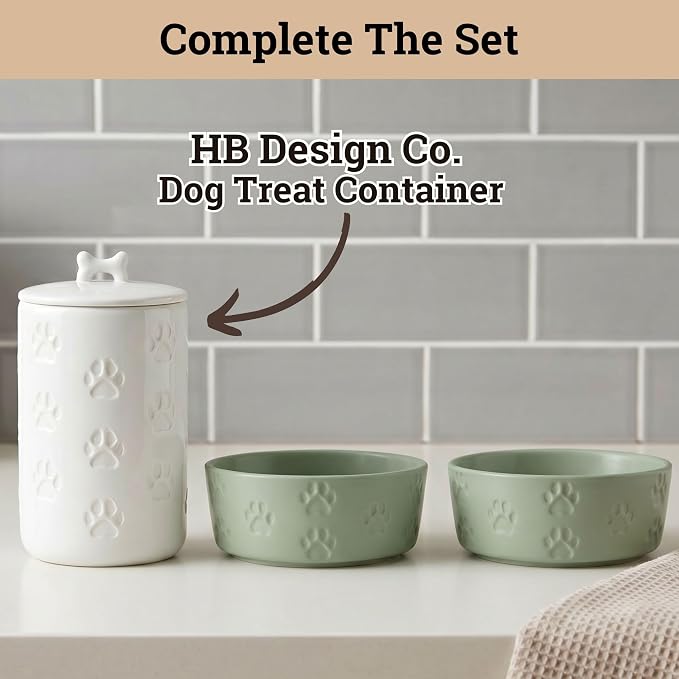 Ceramic Dog Bowl Set of 2 with Anti-Skid Base - 6.5" Wide x 2.5" Tall Ceramic Dog Bowls Medium Sized Dogs - 3.8 Cup Capacity Food and Water Bowls for Dogs - Rubber Bottom Pet Bowl Set of 2 Medium Size
