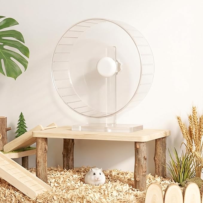 11 Inch Silent Hamster Wheel - Large Clear Running Wheel with Adjustable Stand - Quiet Spinning Exercise Wheel for Syrian Hamsters, Gerbils, Hedgehogs and Small Animals, Transparent
