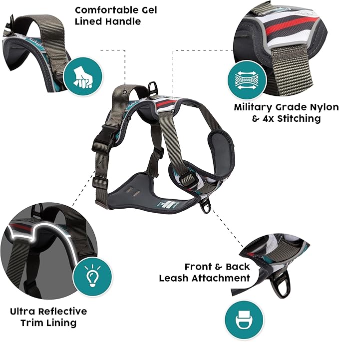 Embark Adventure Large Dog Harness – No-Pull, Reflective Trim, Military-Grade Nylon, Front Clip with Gel-Lined Handle