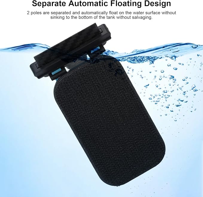 Magnetic Fish Tank Brush, Strong Suction Suspended Magnetic Aquarium Cleaner with Scraper for 3-5mm Glass, Floating Design for 20-60cm Aquariums and Windows (Magnetic Brush + Carbon Fiber