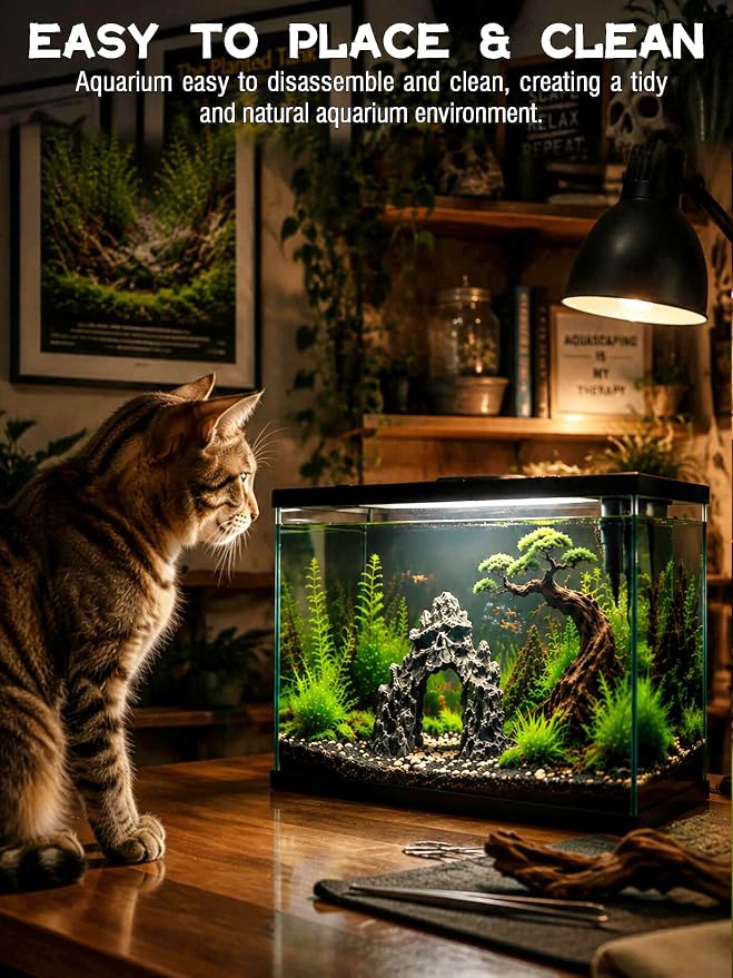 Aquarium Decor - Small Skull Rock Cave for Fish Tank, Aquarium Hideout Ornament with Skull Texture for Betta, Guppy, Shrimp, Spider - Aquatic Hide Decoration, Fish Hiding House（Black）