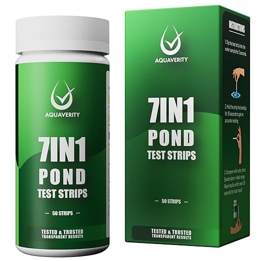 7-in-1 Pond Test Strips – Accurate Pond Water Test Kit for pH, Nitrate, Nitrite, Carbonate, Hardness, Total & Free Chlorine – Easy-to-Use Accessories for All Garden Ponds – 50 Strips