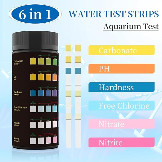 MADSUR 6 in 1 Aquarium Test Strips Fast & Accurate Water Quality Testing Strips for Freshwater Saltwater,Pond Fish Tank Test Strips for PH,Carbonate,Hardness,Residual Chlorine,Nitrate,Nitrite 50pcs
