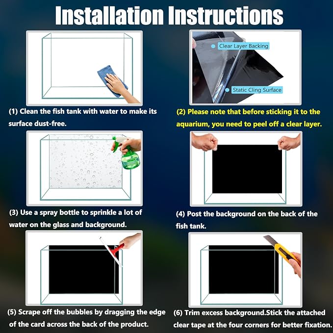 XCNO Black Aquarium Background Fish Tank Film, Static Cling, 23.6 x 11.8 in | Glue-Free, Thickened Waterproof Vinyl, Total Light Blockout, Makes Fish Colors Pop, Easy to Install and Remove, Reusable