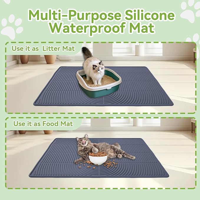 Cat Litter Mat,31" x22" Silicone Cat Mat for Litter Box, Soft Kitty Litter Trapping Mats for Scatter Control,Easy Cleaning& Waterproof Cat Litter Pads Feeding mat
