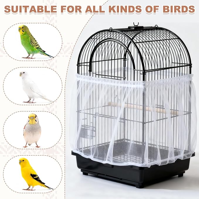 Bird Cage Seed Catcher, Bird Cage Net Cover Seeds Guard, Universal Birdcage Accessories, Black, Circumference 31.5"-43.3", Height 13.8" for Parrot Cockatiel Enclosures