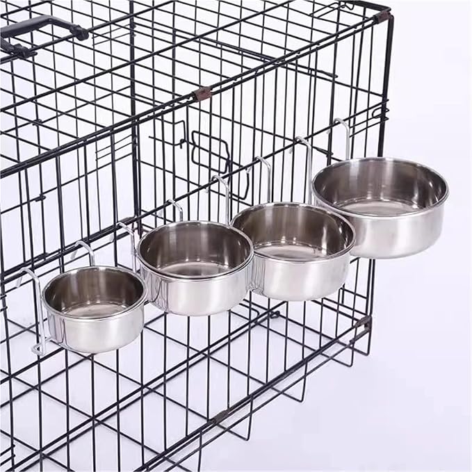 1PCS Crate Dog Cat Bowl Stainless Steel Hanging Pet Cage Bowl Food Water Feeder Coop Cup for Cat Puppy Birds Rats 5 Sizes(12CM)