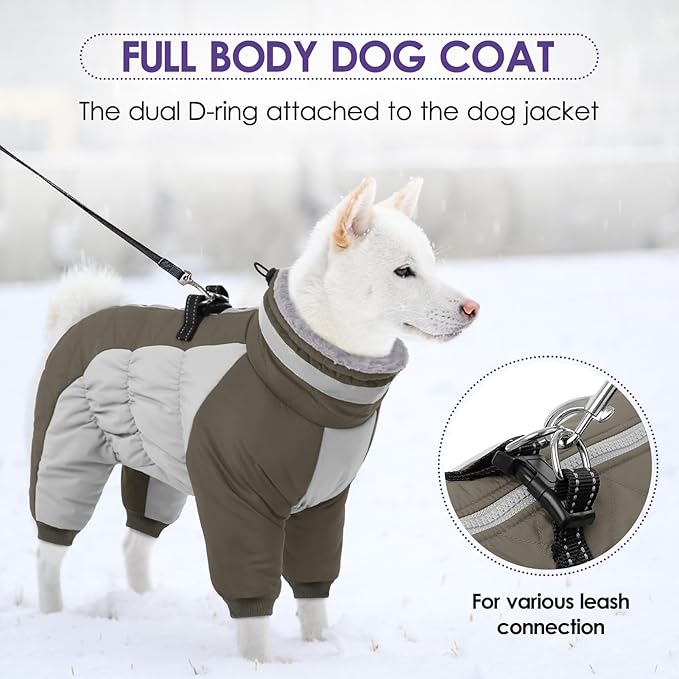 Full Body Dog Coat - Warm Fleece Jacket for Small Dogs, Turtleneck Winter Coats with Harness, Reflective Dog Snowsuit Windproof Puffer Jackets with Legs for Chihuahua, Yorkie, Army Green XS