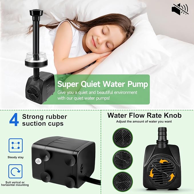 15W 800L/H Submersible Pond Fountain Pump with LED Lights, Ultra Quiet Water Pump, Pond Fountain Pumps for Small Pond, Garden, Aquarium, Fish Tank, Indoor Outdoor Fountain 3 Type Nozzle (White)