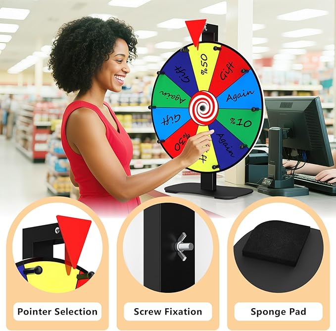14 Inch Spinning Wheel for Prizes, 10 Slots Color Prize Wheel, Heavy Duty Tabletop Wheel Spinner with Dry-Erase Marker and Eraser for Parties, Trade Show, Carnival Events