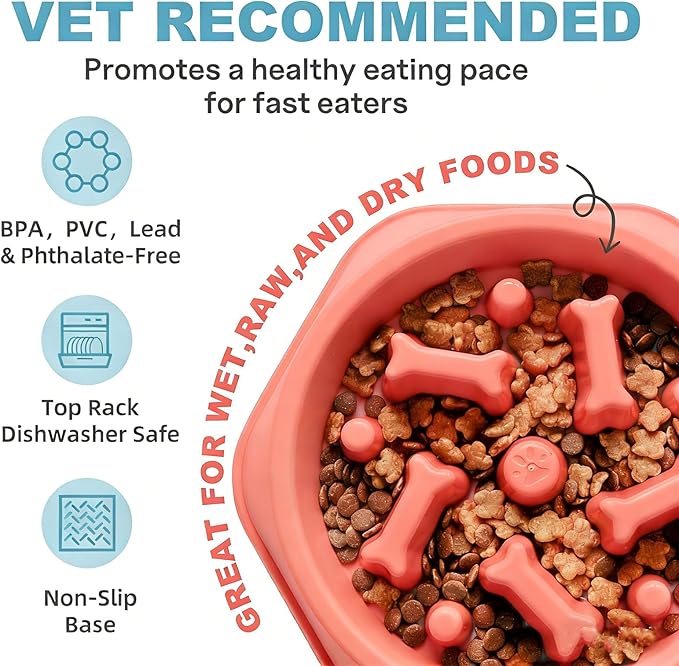 Slow Feeder Dog Bowls Anti Gulping Reduces Gastric Burden Prevents Bloat and Digestive Issues Safe Durable Material Easy to Clean Puppy Slow Feeder Bowl for Healthy Eating Excess Energy Management