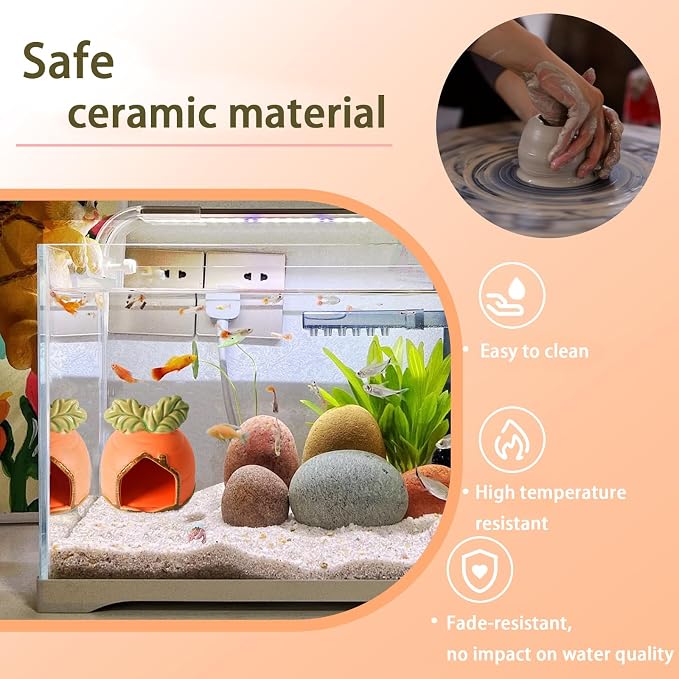Ceramic Aquarium Decor Orange Carrot Betta Fish Tank Accessories | Smooth-Surface Safe for Fish Hiding & Breeding, Easy-Clean, No Assembly, for Play & Rest,Fits 3.5-5 Gallon Fish Tanks