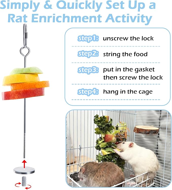 2Pcs Rat Enrichment Toys, 304 Stainless Steel Rat Foraging Toy for Fruit Vegetable Holder, Fancy Mice Cage Accessories Puzzle Toy, Hanging Rodent Toys Slow Feeder, Bird Foraging for Parakeet