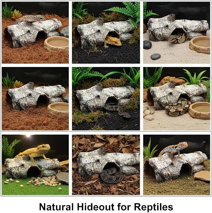 JIHAQUA Aquarium Resin Bark Terrarium Decor, Lizard, Snake or Reptile Hide | Lizard, Spider and Aquarium Fish Hide Cave (Medium Bark A)