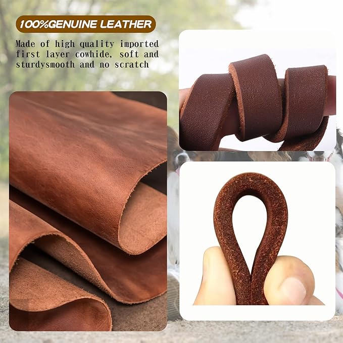 Leather Dog Leash 4ft x 3/4 inch,Strong Heavy Duty Genuine Leather Braided Dog Training Leash, Soft and Comfortable for Large Dogs, Medium Small Dogs (Brown, 4FT*3/4in)