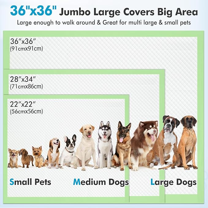 Gimars Upgrade XXXXL 36x36 Dog Pee Pads Extra Large Thicken 6 Layers Extra Absorbent Pee Pads for Dogs, Leakproof Dog Training Wee Wee Pads Quick Dry - 150 Counts