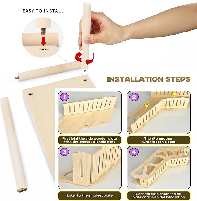 4 Pcs Hamster Platform Wooden Tunnel Ladder Hidden Play House Hamster Game Climbing Toy with Platform, Decor Toy cage Accessories for Dwarf Syrian Mice Degus Gerbils Squirrel and Other Small Pets
