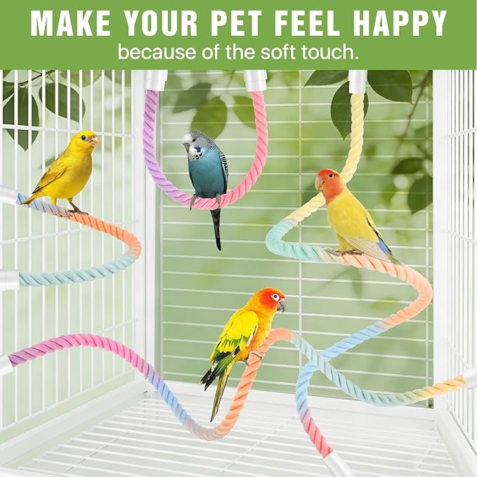 4 Pcs Bird Rope Perches, Bendable Climbing Rope Bird Cage Accessories, Fun Climbing Toy for Parrots, Parakeet, Cockatiels, Lovebirds, Budgies