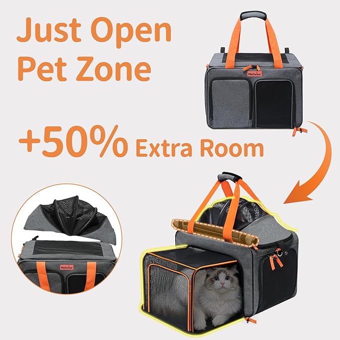 Cat Pet Carrier Soft Sided Bag Airline Approved, Foldable Travel Large Carrier for Small Kittens Medium Cats Up to 13 Lbs, Expandable Carrying Case for Car, Comfortable for Transport