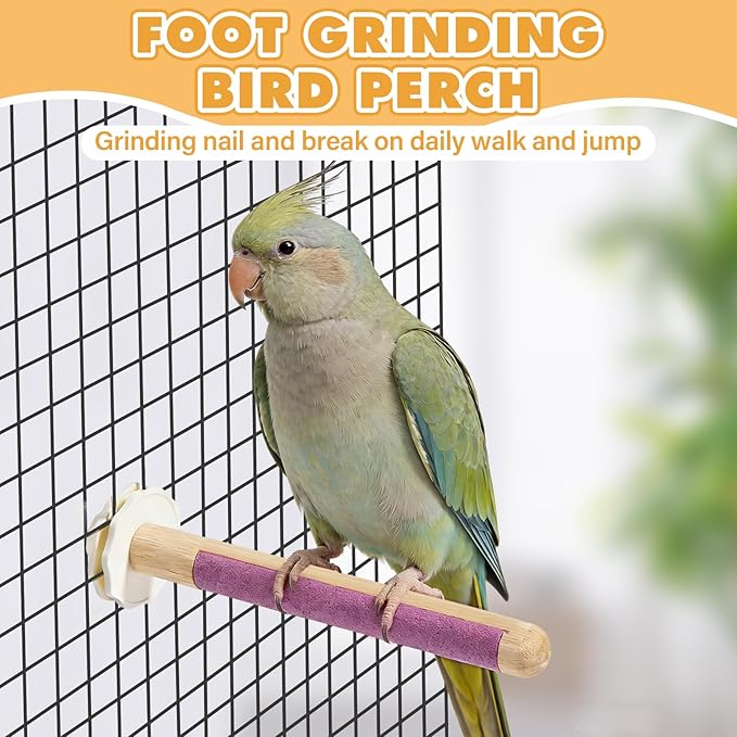 Wooden Bird Perch Stand with Grinding, 2Pcs Parrot Cage Stand Branch, No Hurt Foot Claw Grinding Bird Perch for Cockatiels, Parakeets, Lovebirds
