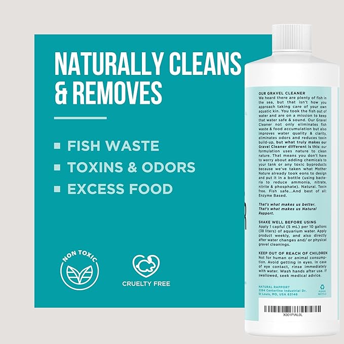 Aquarium Gravel Cleaner - Liquid Gravel Cleaner for Fish Tanks - Naturally Reduces Fish Waste, Ammonia, Nitrite & Odors - Freshwater & Saltwater - No Vacuum Needed - Treats 960 Gallons (16 fl oz)