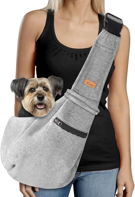CUBY Dog and Cat Sling Carrier - Small Dog Carrier Sling with Adjust Strap & Zip Pocket, Hands Free Soft Dog Slings for Small Dogs Cats Puppy Pets Outdoor Travel Safety Purse Bag