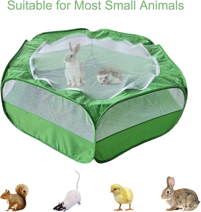 Small Animal Playpen with Zippered Mesh Cover - Portable Foldable Chicken Brooder Box, Indoor Outdoor Enclosure for Guinea Pigs, Bunny, Rabbits, Ferrets, Chinchillas, Kittens (Green)