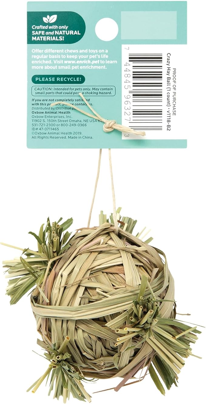 Oxbow Enriched Life Crazy Hay Ball, Rabbit Toys, Guinea Pig Toys, Enrichment for Bunny, Guinea Pig, Hamster, Rabbit, Chinchilla, Rat, Chinchilla Cage Accessories, Small Pet Accessories for Cage