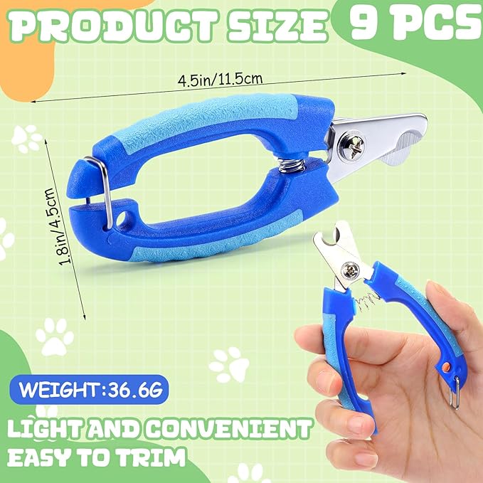 9 Pcs Small Dog Nail Clippers Bulk with Safety Guard to Avoid Over-Cutting Pet Nail Claw Grooming Pet Cutter Toenail Trimmer for Small Medium Dogs Nails Home Grooming (Plain)