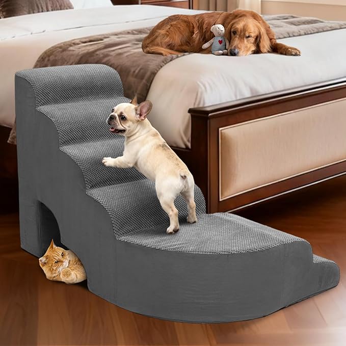 Dog Stairs for High Beds, 6 Steps Soft Foam Pet Stairs for Bed 27-30 inches, L Shaped Dog Steps, Non-Slip Sturdy Pet Stairs, 30D Foam Doggie Ramp for Small/Large Dogs/Old Cats