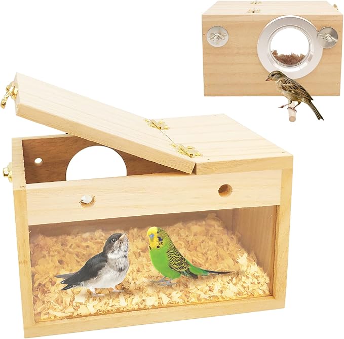 BNOSDM Parakeet Nesting Box Transparent Bird Nest Breeding Box with Perch (S)