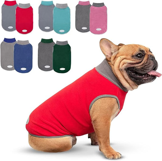 cyeollo 2 Pack Dog Sweater Sweatshirt Stretchy Fleece Vest Pullover Dog Jacket with Reflective Stripe Lightweight Pet Coats Sweaters for Small Dogs, Red & Grey XL