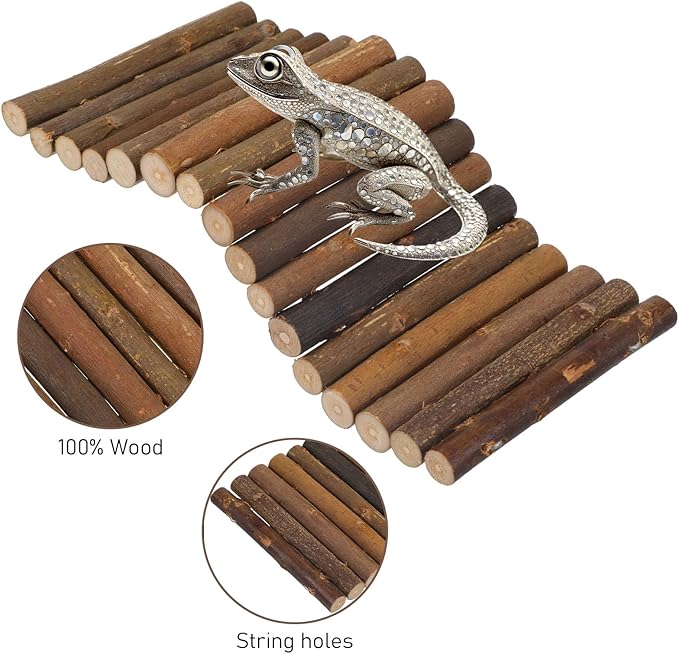 Natural Wood Hideout Hamster Bridge Tunnel Ladder Hamster Cage Accessories Small Animal Molar Chew Toys Reptile Tank Habitat Decor Hiding Hut for Chinchillas Lizards Mice Spiders Rabbit Brown