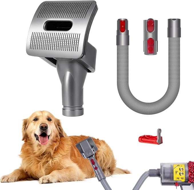 Pet Grooming Kit Compatible with Dyson V7 V8 V10 V11 V15 Vacuum Cleaner,Dog Brush Vacuum Attachment with Extended Vacuum Hose & Trigger Lock,Suitable for Small Dogs or Cat Quiet Personality