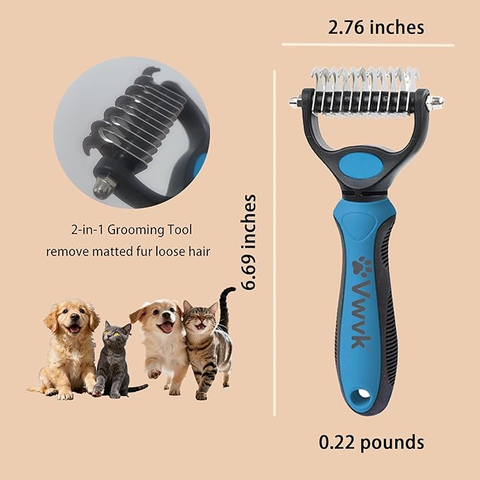 Pet Grooming Kit,Cat Bristle Brush, Quick Sensor Safety Guard to Avoid Over Cutting, Double Sided Dematting Undercoat Rake for Dogs and Cats