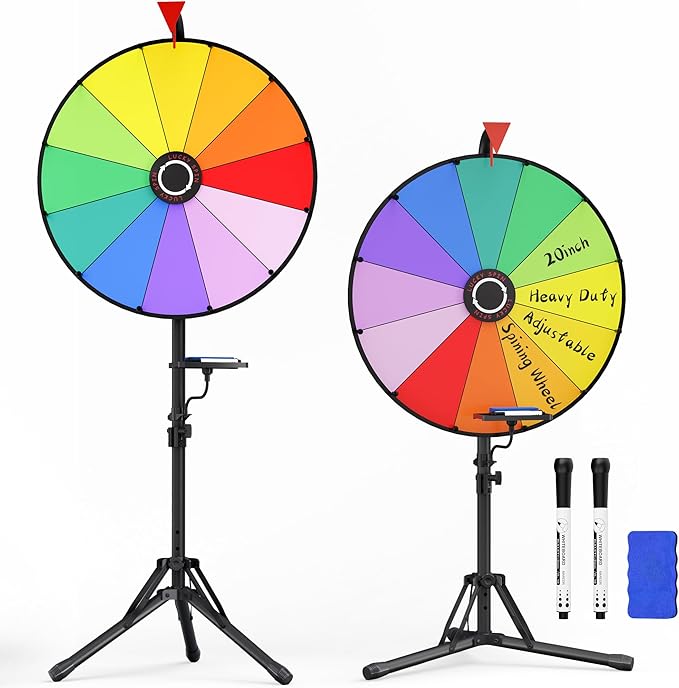 20 Inch Spinning Prize Wheel, Heavy Duty & Adjustable 47"-61" Height Spinning Wheel for Prizes, 12 Slots Prize Wheel Spinner with Stand for Carnival, Party Games, Trade Show, Spinning Game