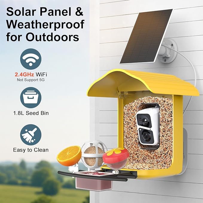 birdsnap® PAV-Bird Feeder with Camera,2K HD with 64GB Card, AI Identify Smart Bird House Cam Solar Panel,Live Stream,Motion Detection,Auto Record Video for Backyard Outdoors,Ideal Gift for Bird Lover
